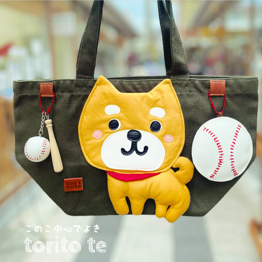 柴犬と野球のトートバッグ